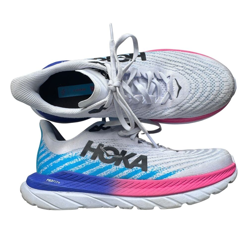 HOKA Mach 5 Running Shoes White Blue Pink Women’s Size 8B